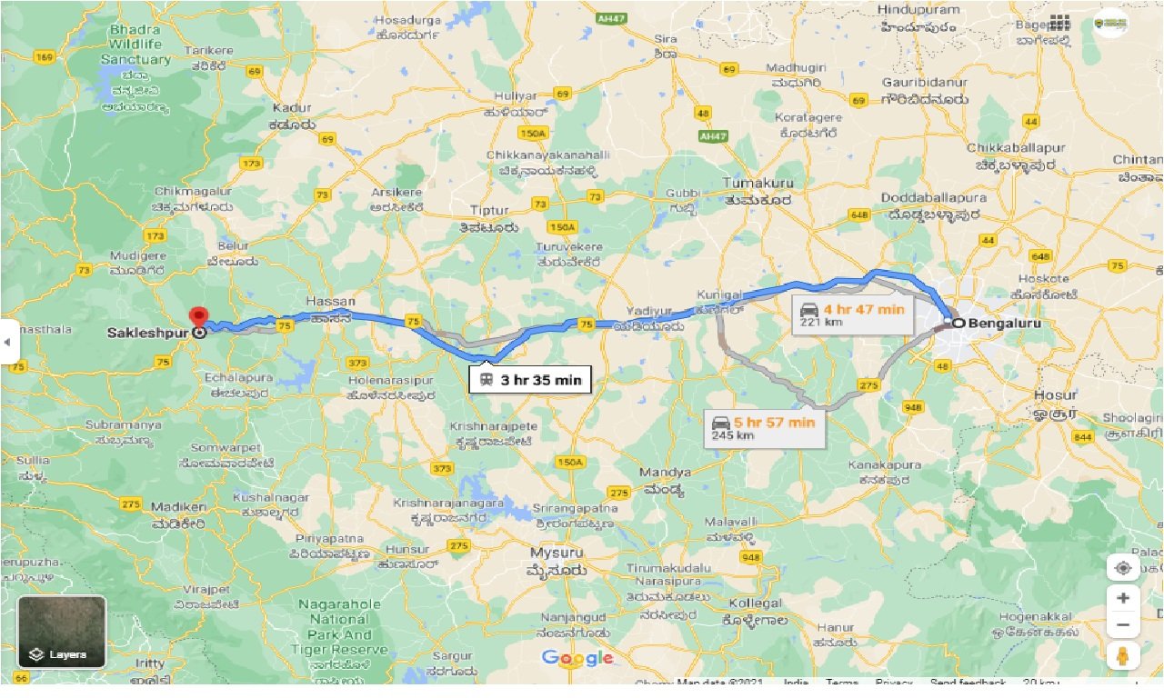 Bangalore to Sakleshpur road map