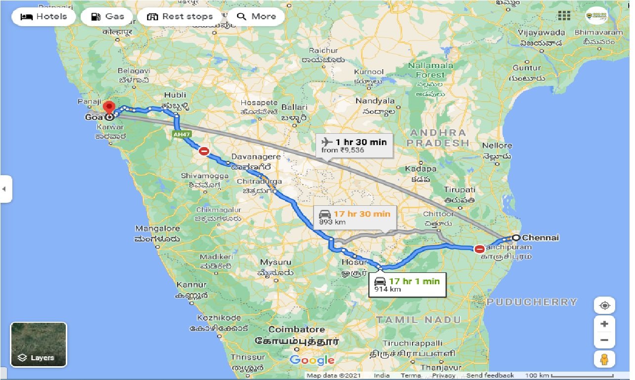 Chennai To Goa Map Caronrentals-Chennai To Goa Swift Dzire Cab, Toyota Innova Cab, Toyota  Etios Cab, Ac Tempo Traveller