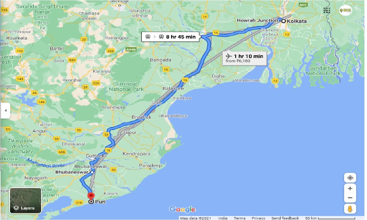 Kolkata To Puri Distance By Road Caronrentals-Kolkata To Puri Round Trip | Book Car On Rent