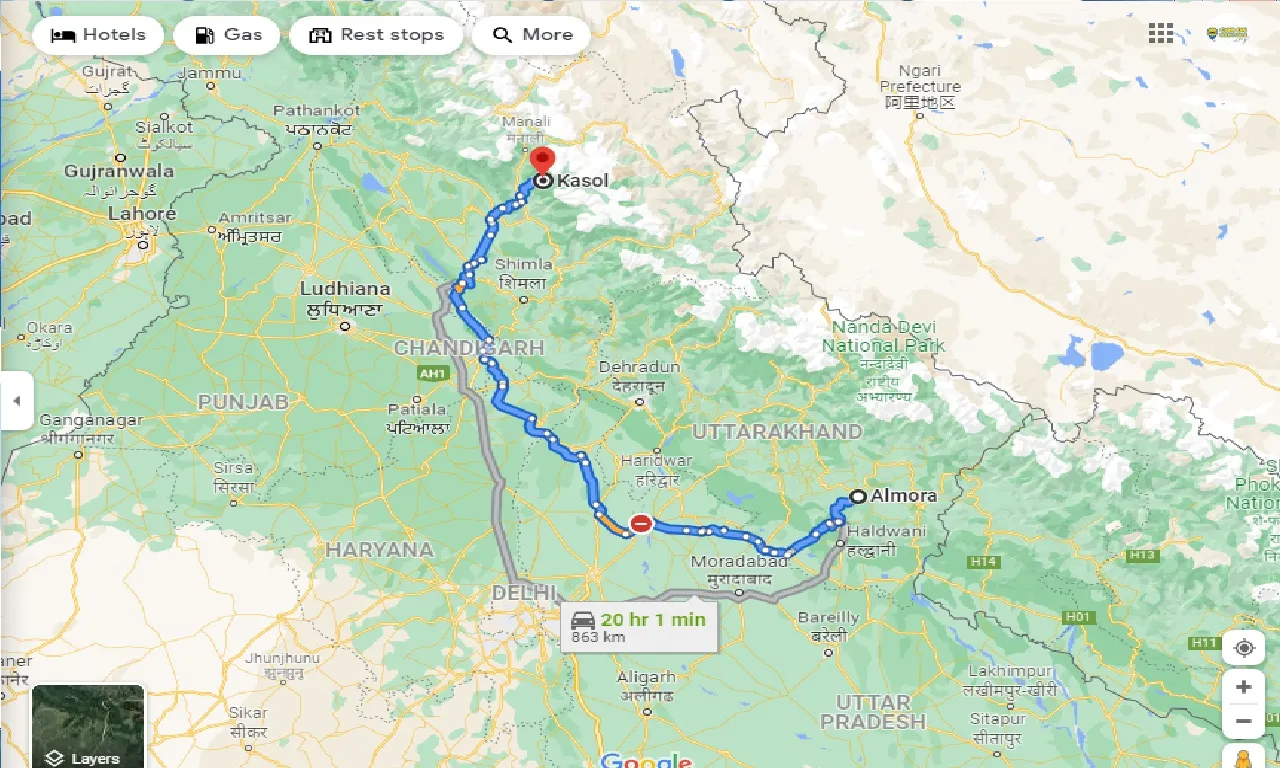 almora-to-kasol-taxi