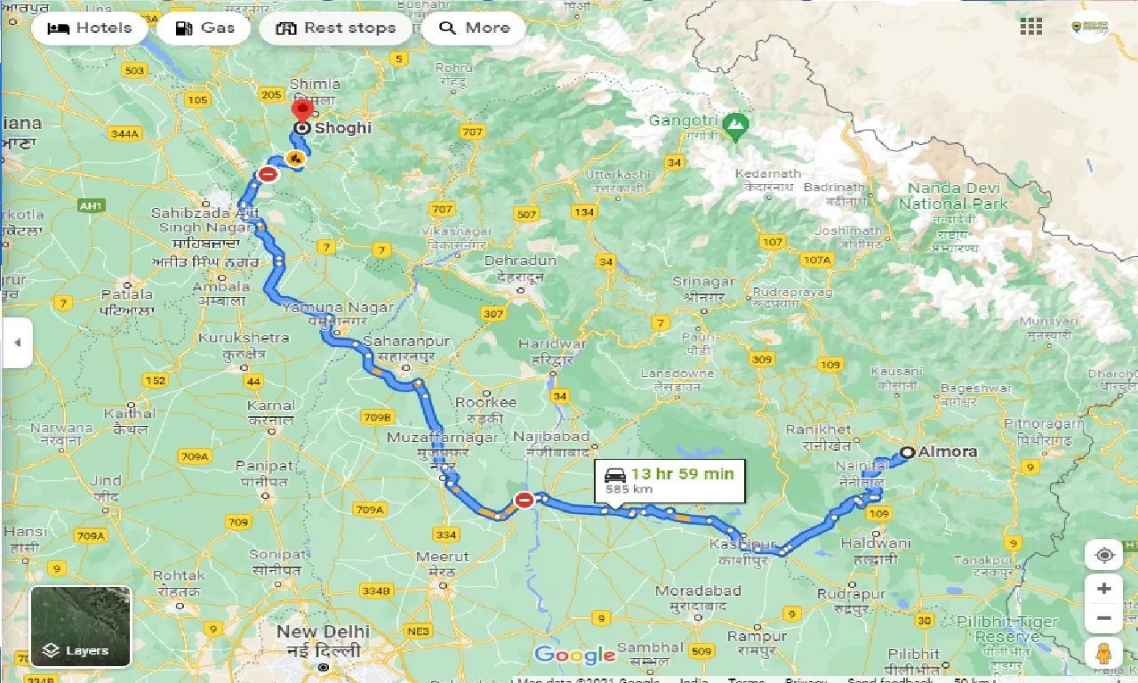 almora-to-shoghi-one-way