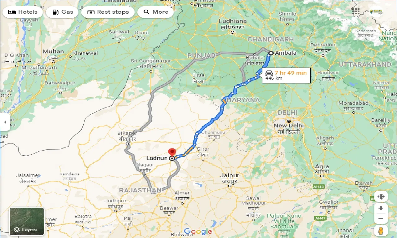 ambala-to-ladnun-one-way