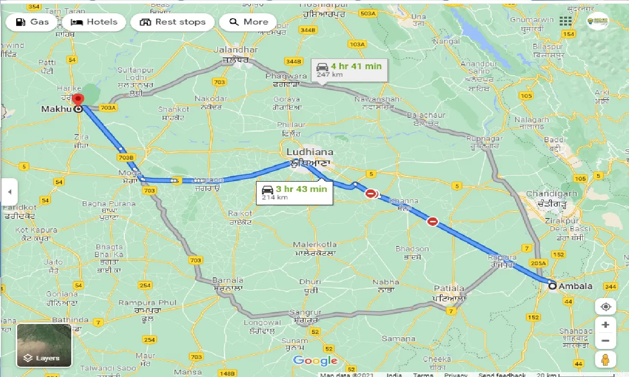 ambala-to-makhu-one-way