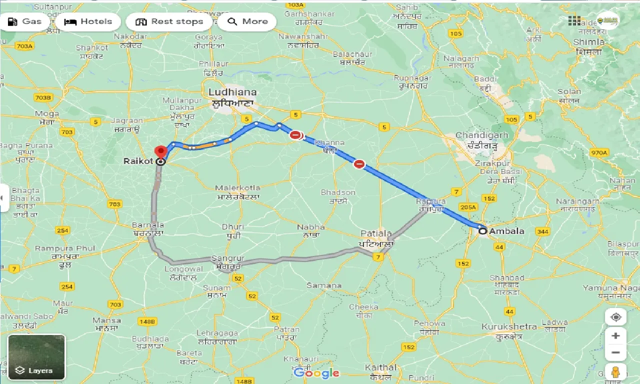 ambala-to-raikot-one-way