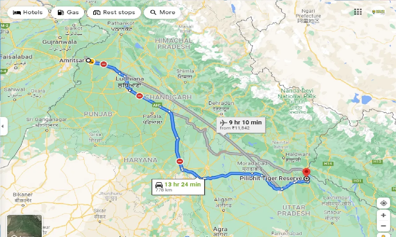 amritsar-to-pilibhit-tiger-reserve-taxi