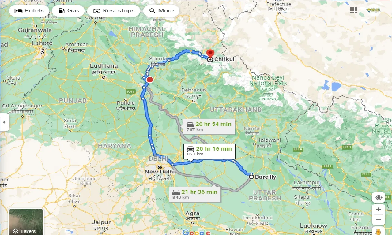 bareilly-to-chitkul-one-way