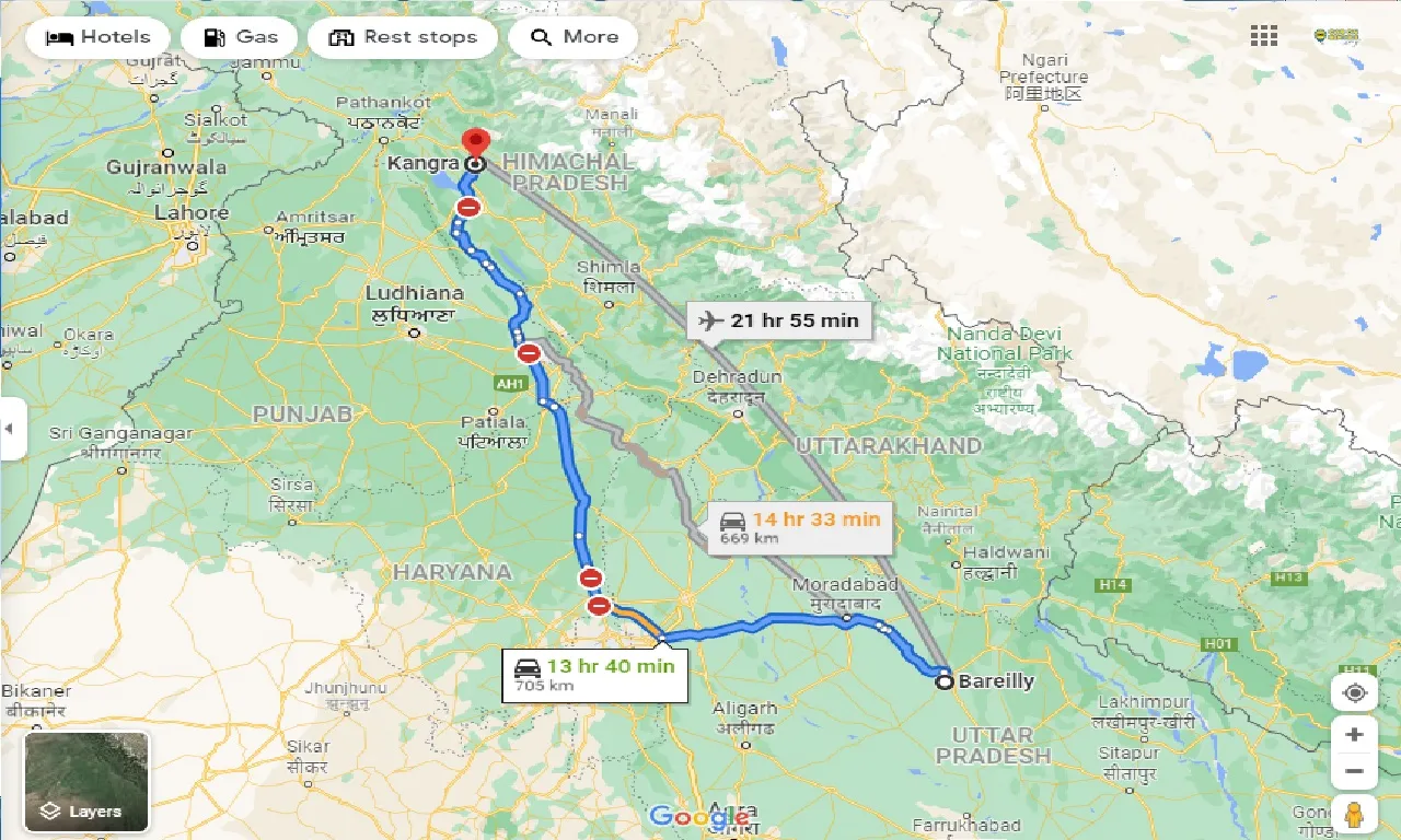 bareilly-to-kangra-one-way