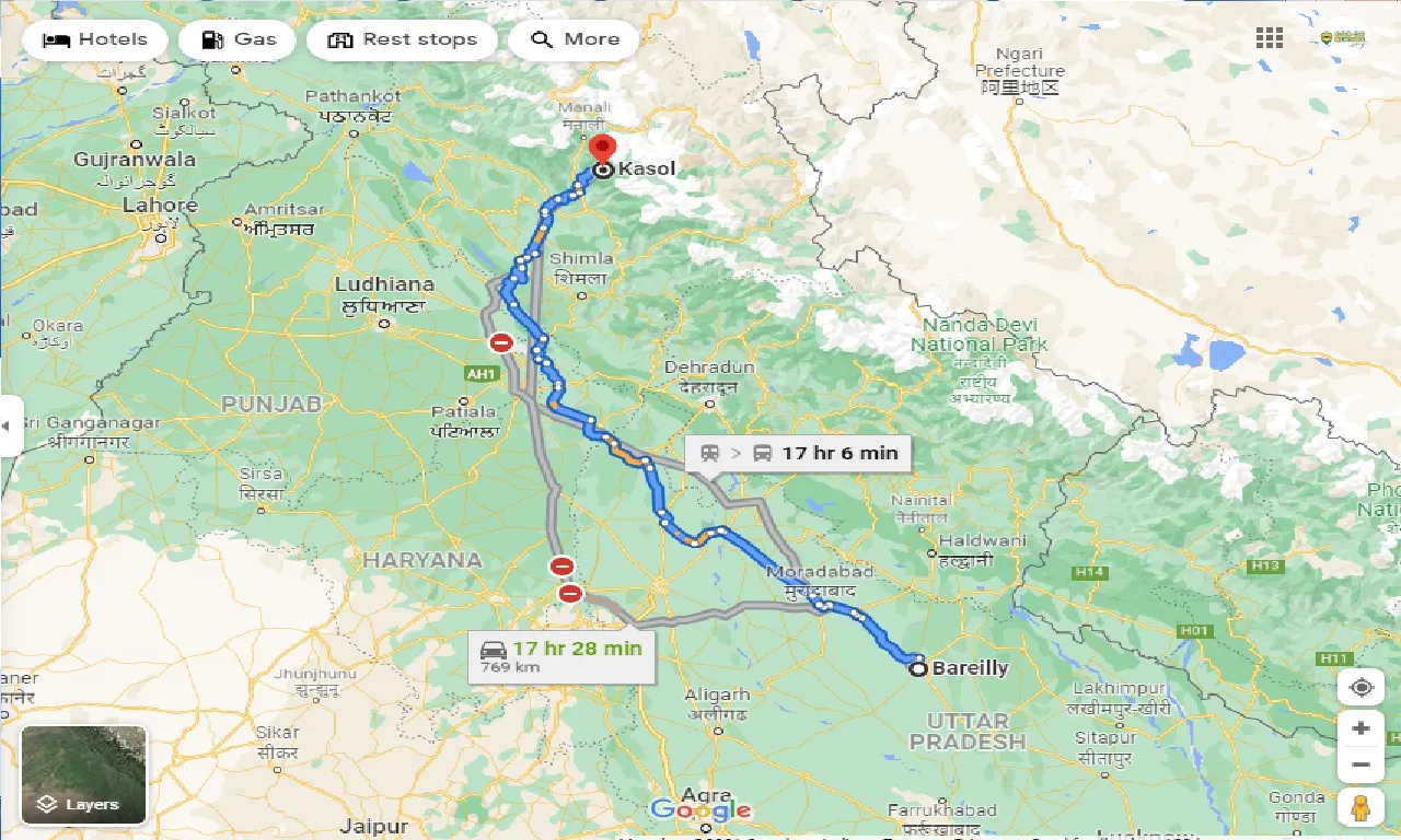 bareilly-to-kasol-taxi
