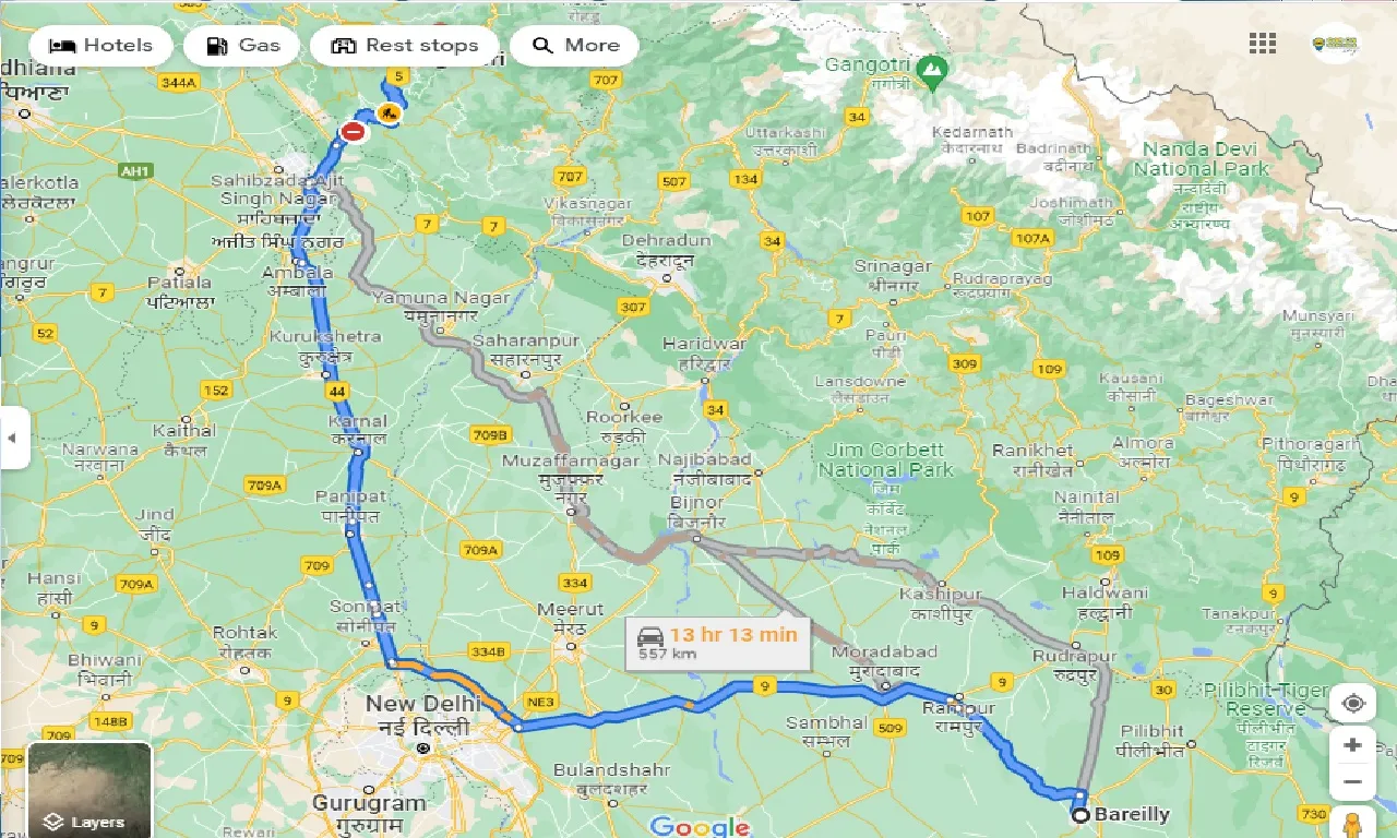 bareilly-to-kufri-one-way