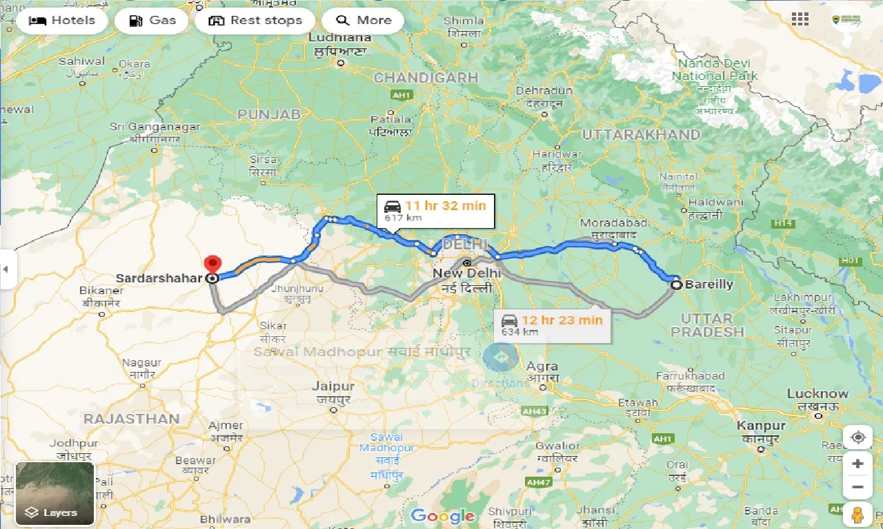 bareilly-to-sardarshahar-taxi