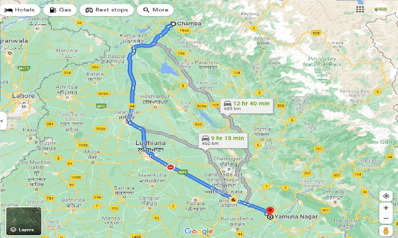 chamba-to-yamuna-nagar-one-way
