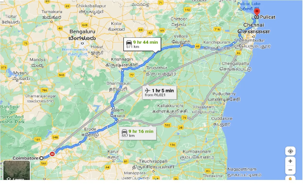 coimbatore-to-pulicat-lake-one-way