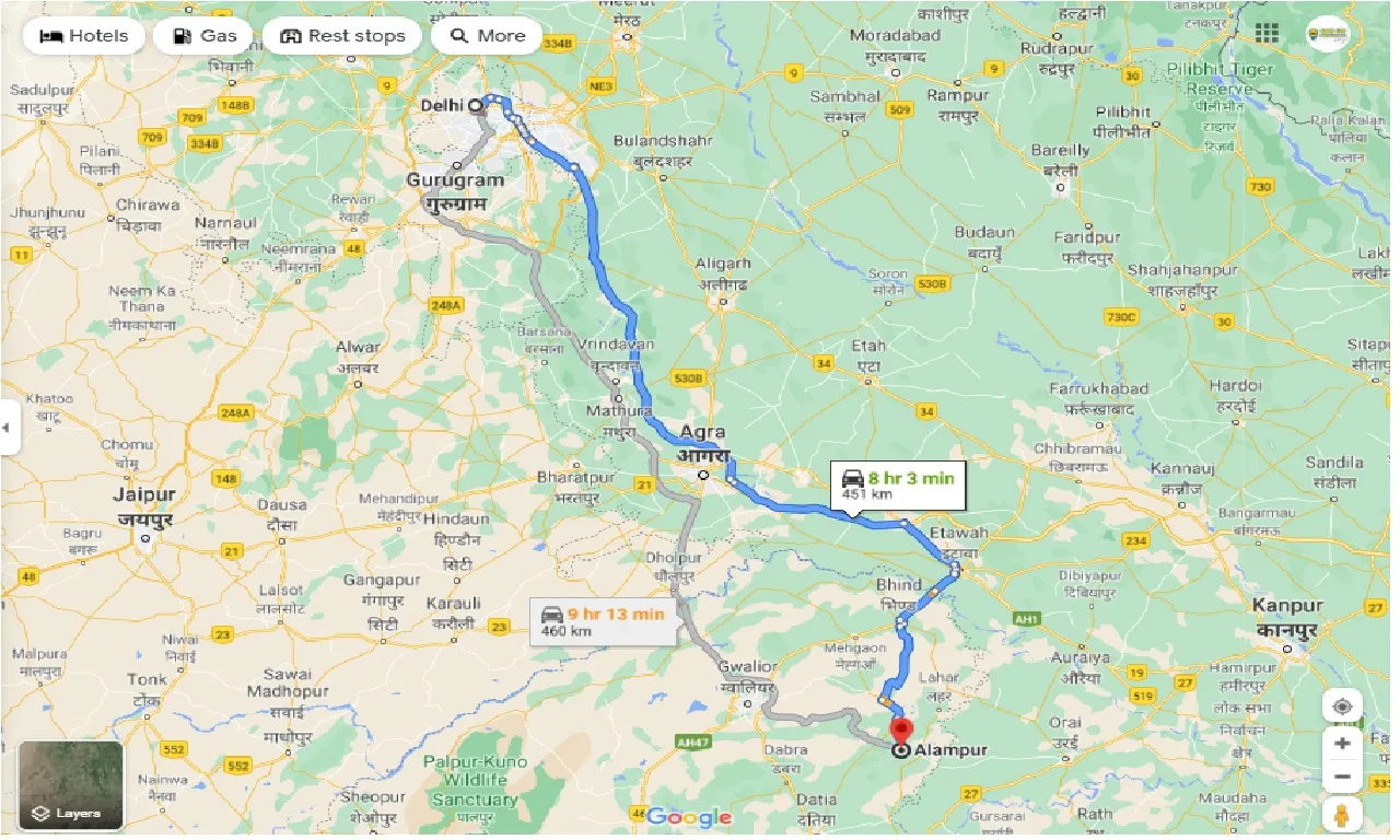 delhi-to-alampur-MP-round-trip