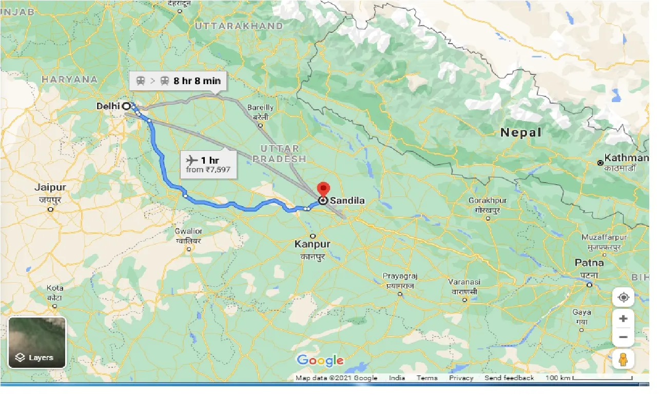 delhi-to-sandila-taxi