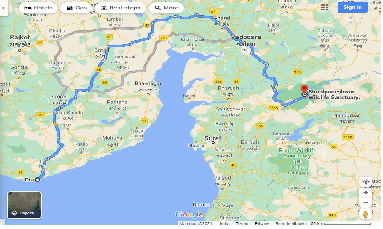 diu-to-shoolpaneshwar-wildlifesanctuary-one-way