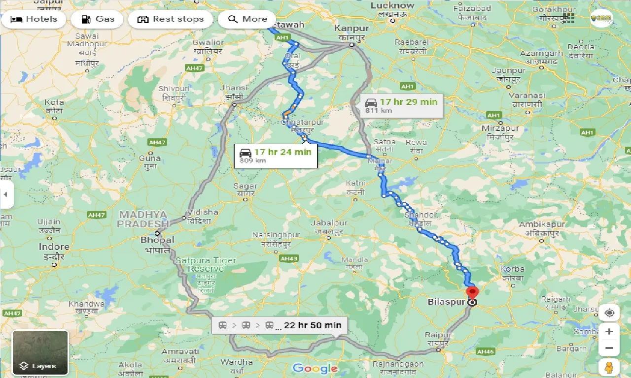 etawah-to-bilaspur-chhattisgarh-one-way