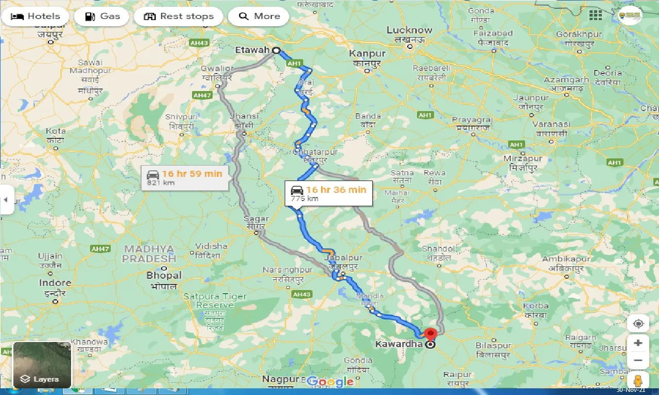 etawah-to-kawardha-one-way