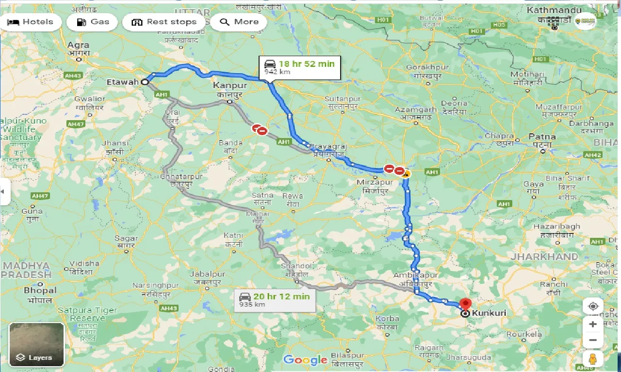 etawah-to-kunkuri-one-way