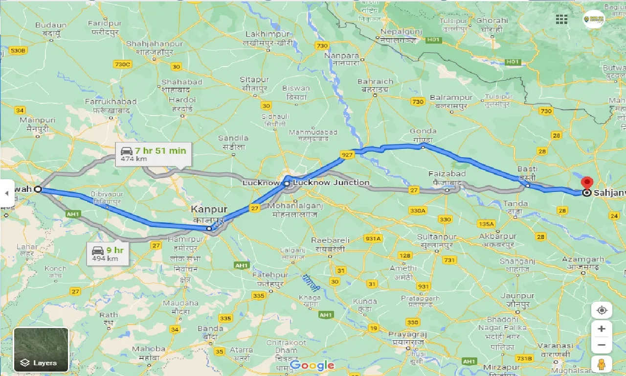 etawah-to-sahjanwa-one-way