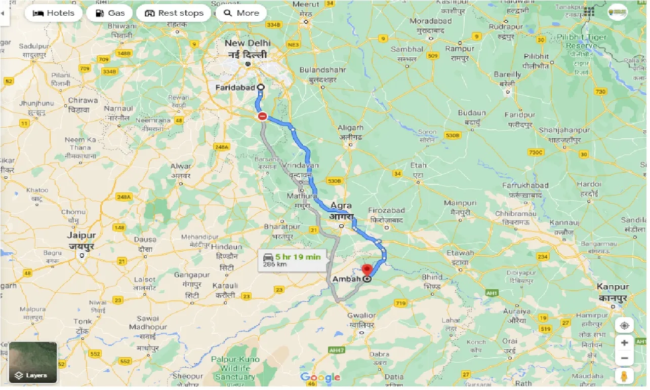 faridabad-to-ambah-round-trip