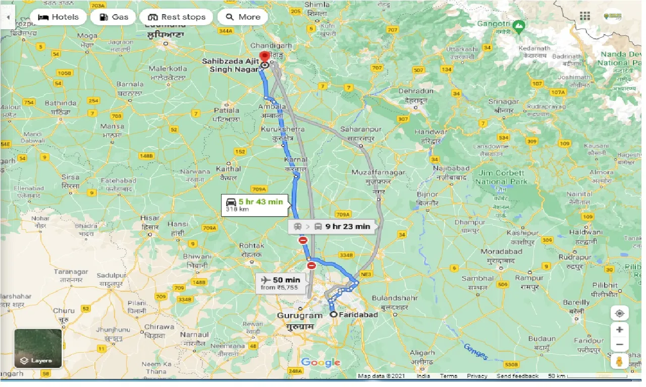faridabad-to-shaibzada-ajit-singh-nagar-one-way