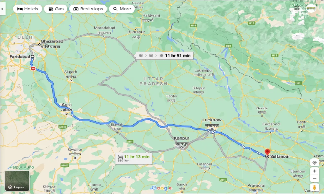faridabad-to-sultanpur-one-way
