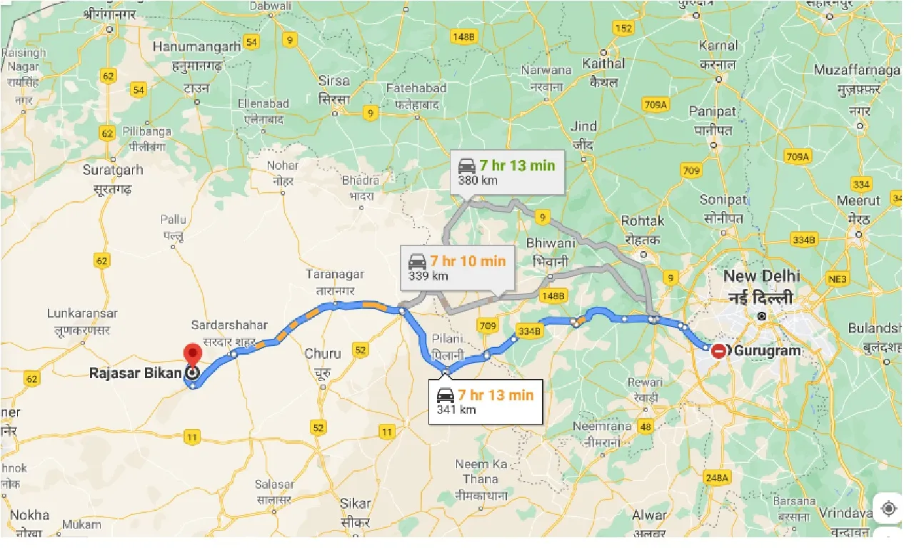 gurgaon-to-rajasar-bikan-one-way