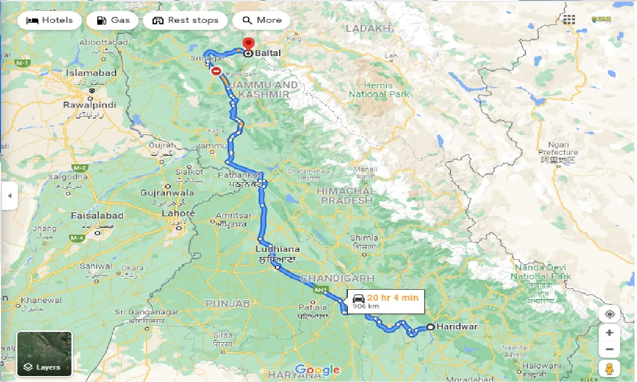 haridwar-to-baltal-one-way