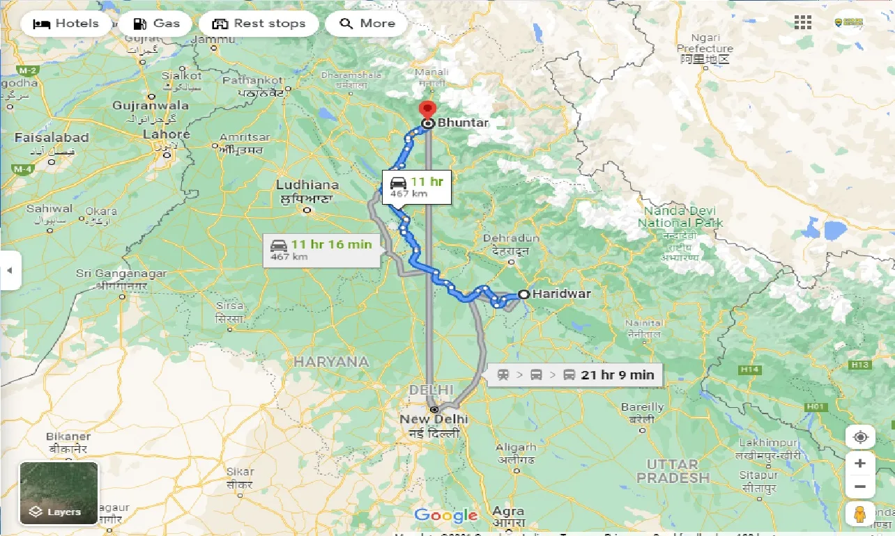 haridwar-to-bhuntar-one-way