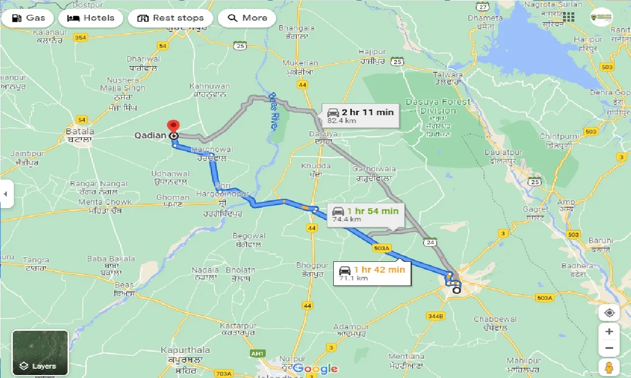 hoshiarpur-to-qadian-one-way