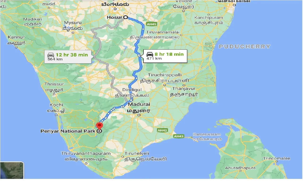 hosur-to-periyar-national-park-one-way