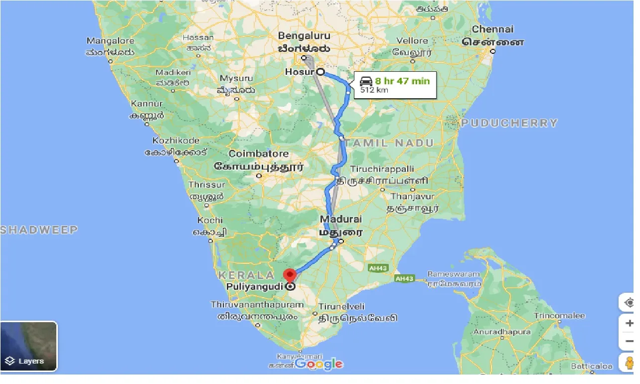 hosur-to-puliyankudi-one-way