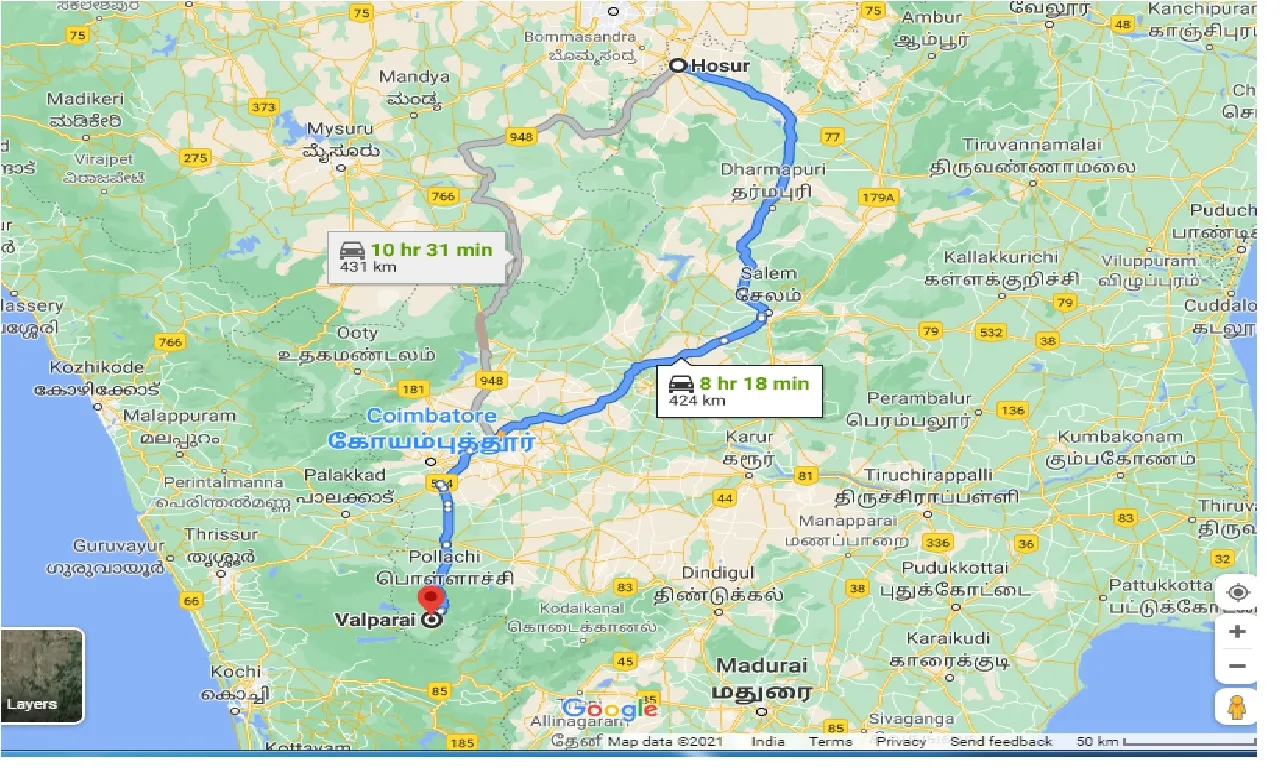 hosur-to-valparai-one-way
