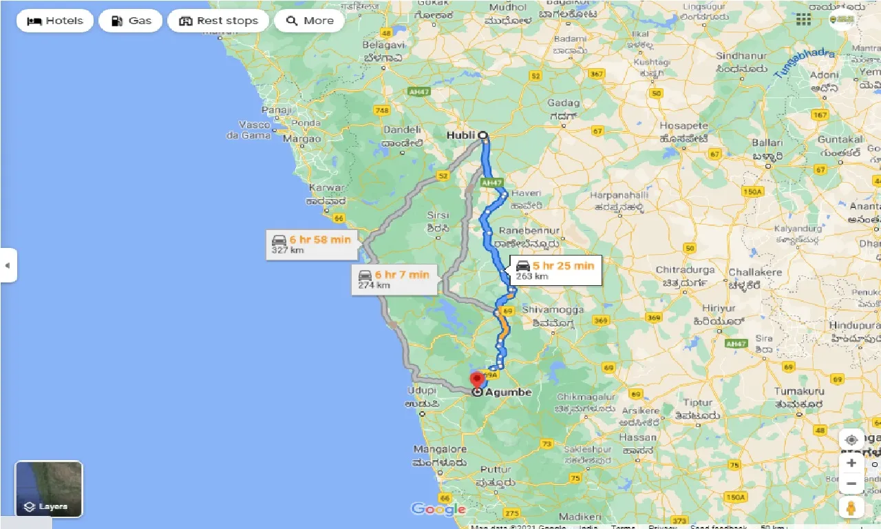 hubli-to-agumbe-one-way