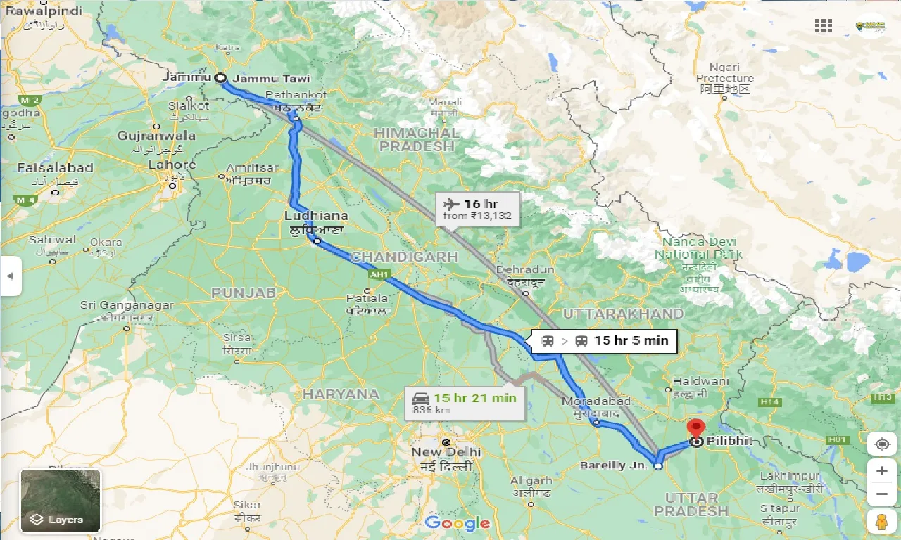 jammu-to-pilibhit-one-way