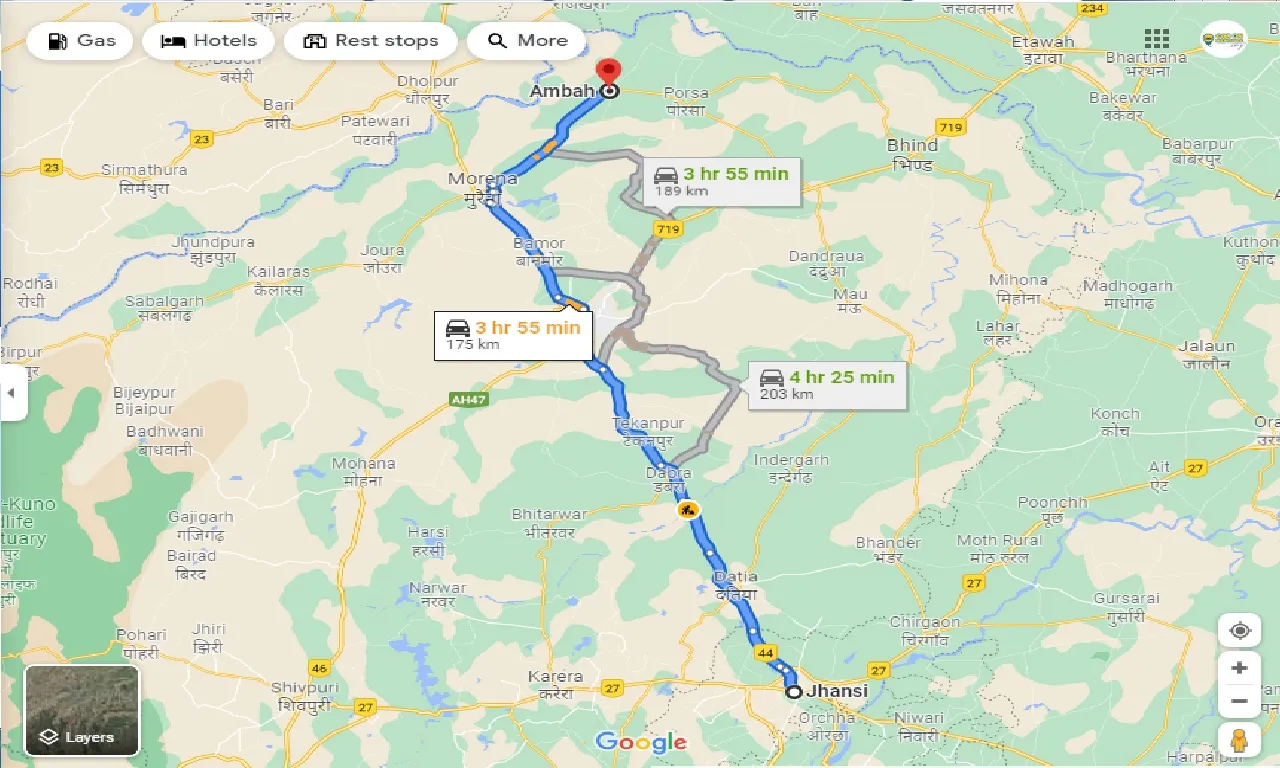 jhansi-to-ambah-one-way