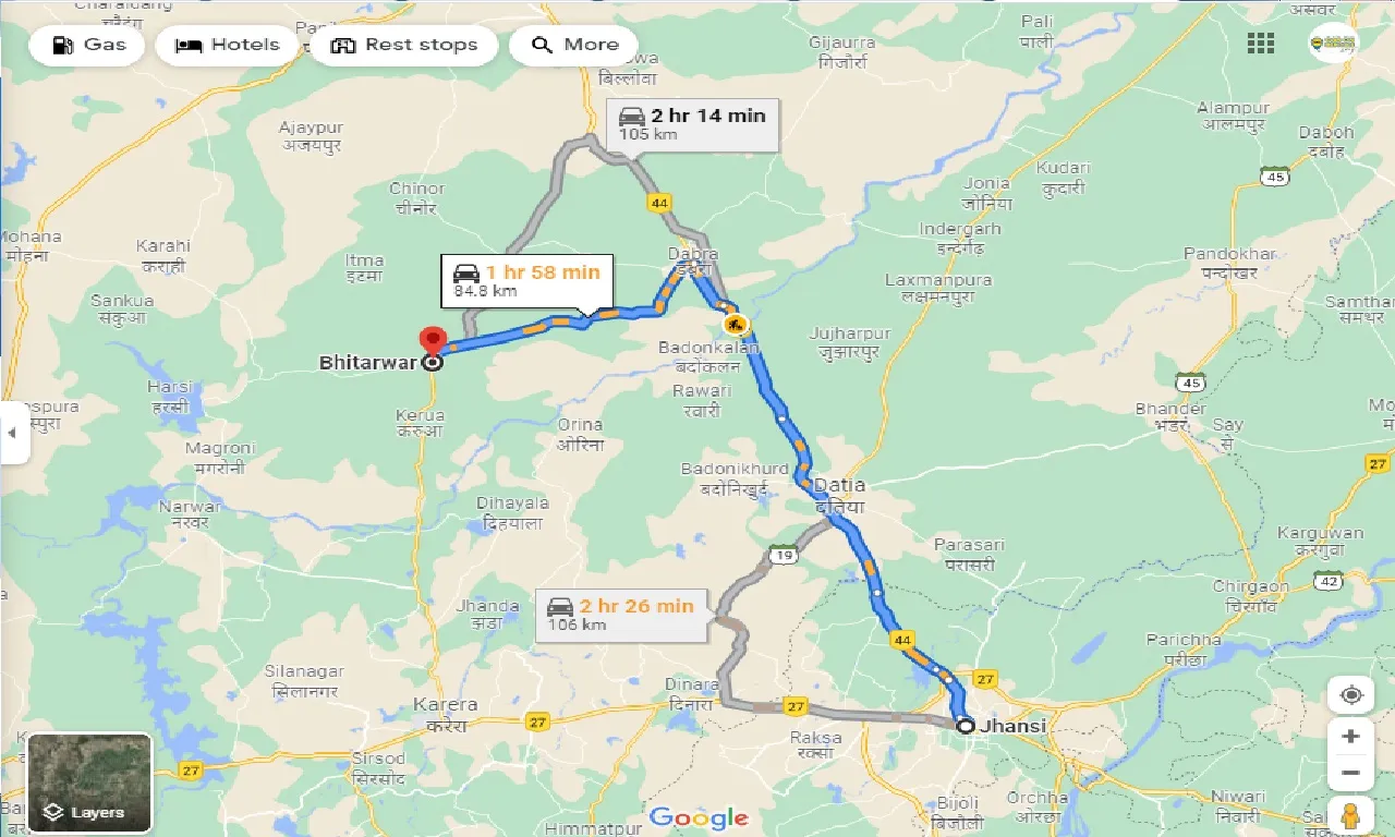 jhansi-to-bhitarwar-one-way