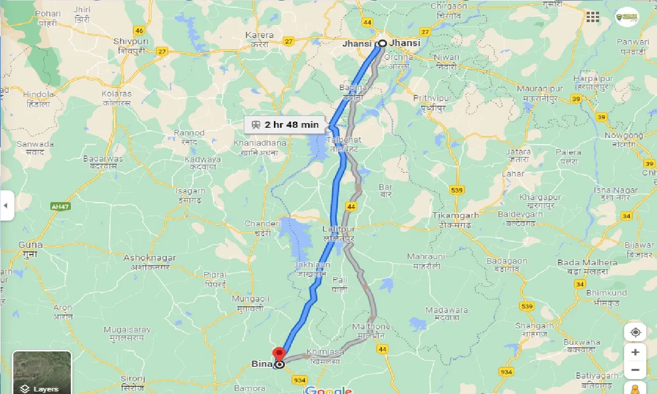 jhansi-to-bina-one-way