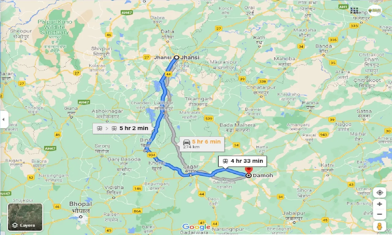 jhansi-to-damoh-one-way