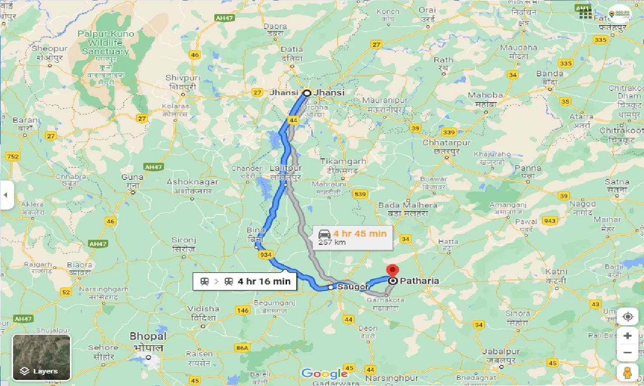 jhansi-to-patharia-one-way