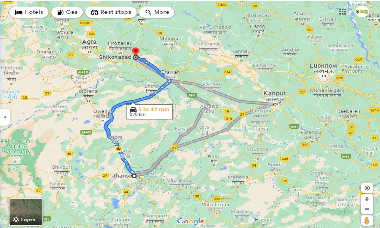 jhansi-to-shikohabad-one-way