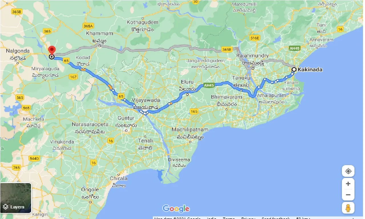 kakinada-to-suryapet-one-way