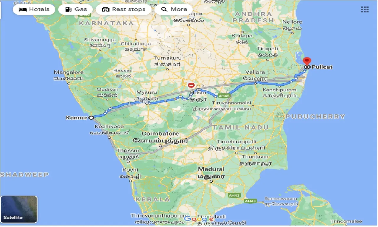 kannur-to-pulicat-lake-one-way