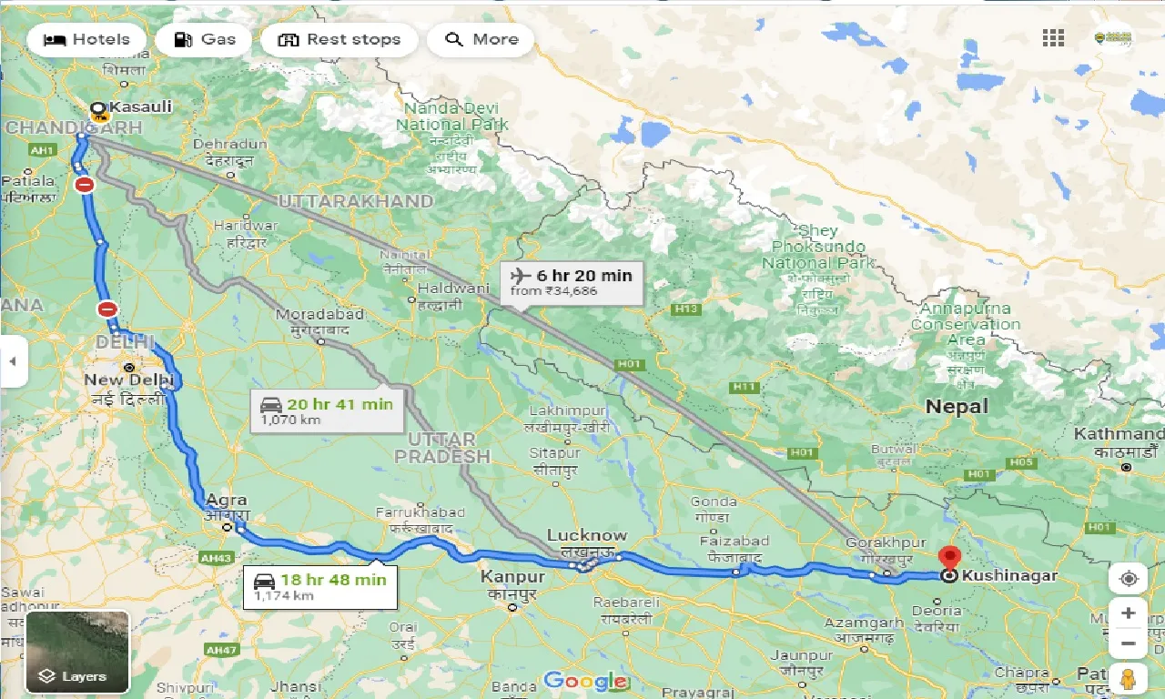 kasauli-to-kushinagar-taxi