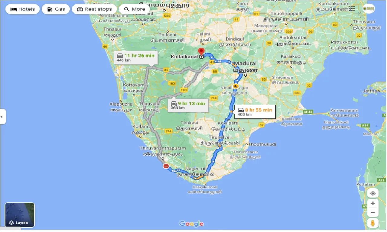 kovalam-to-kodaikanal-one-way