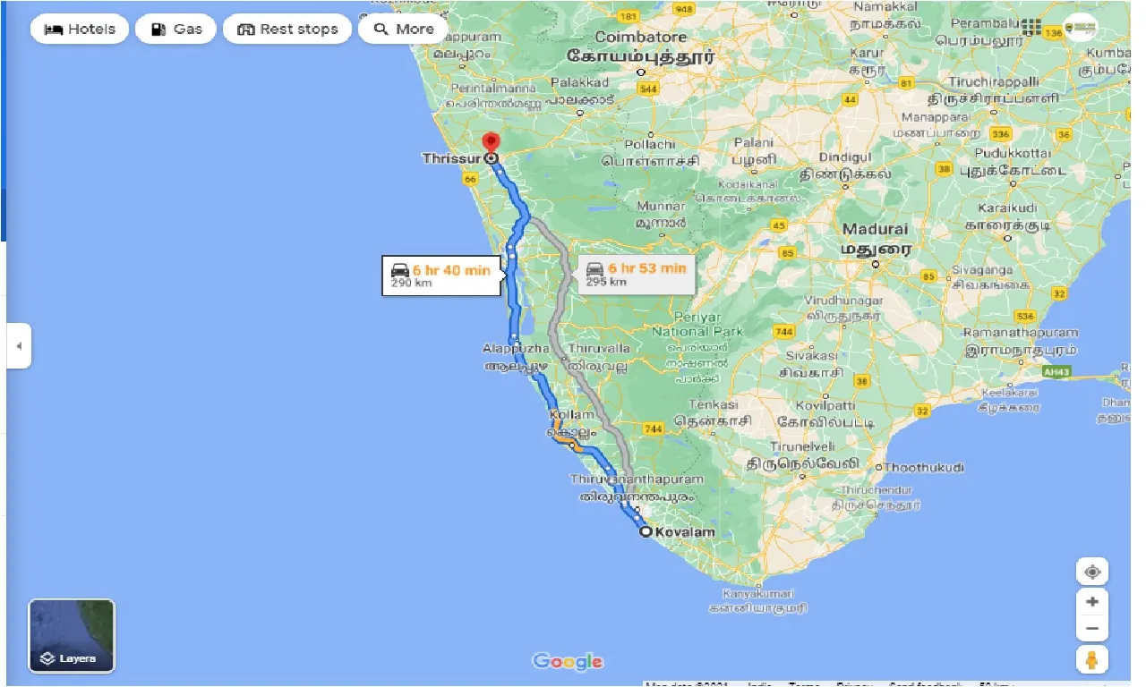 kovalam-to-thrissur-one-way