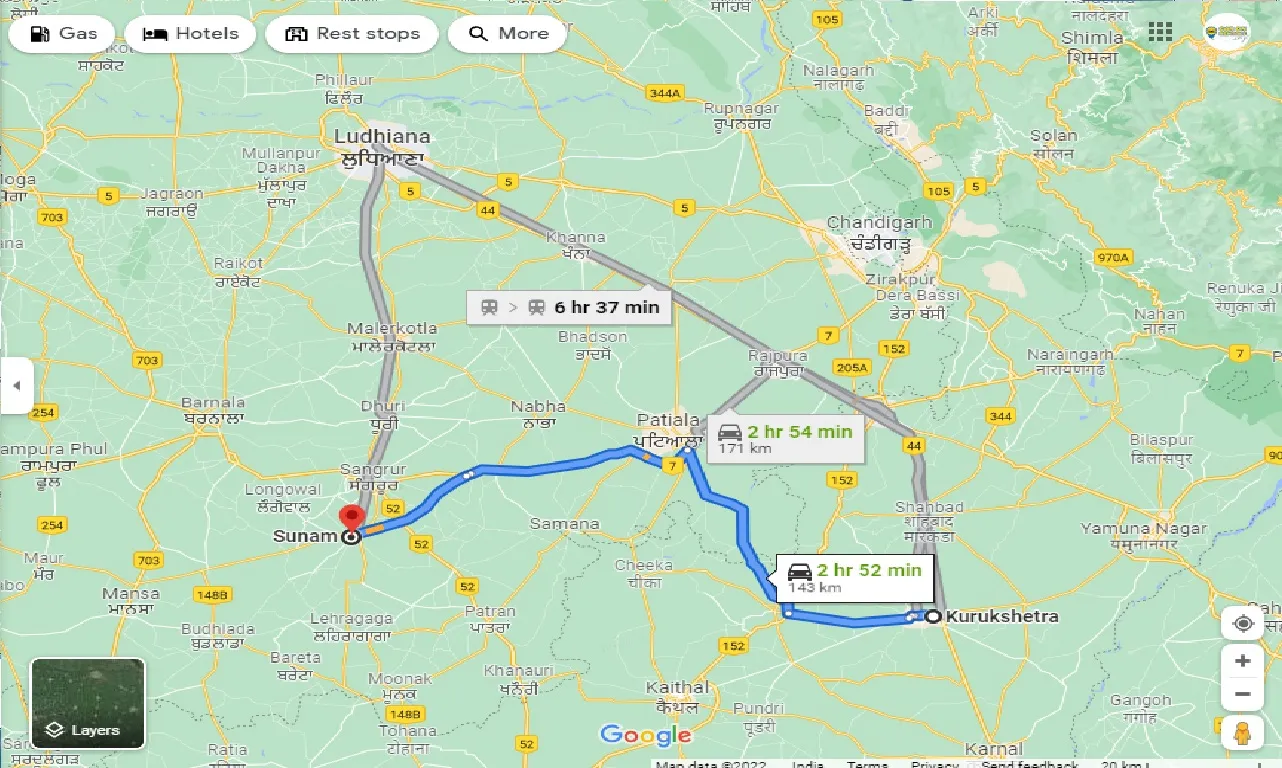 kurukshetra-to-sunam-one-way