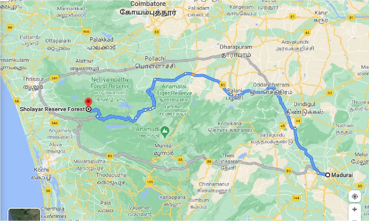 madurai-to-sholayar-reserve-forest-one-way