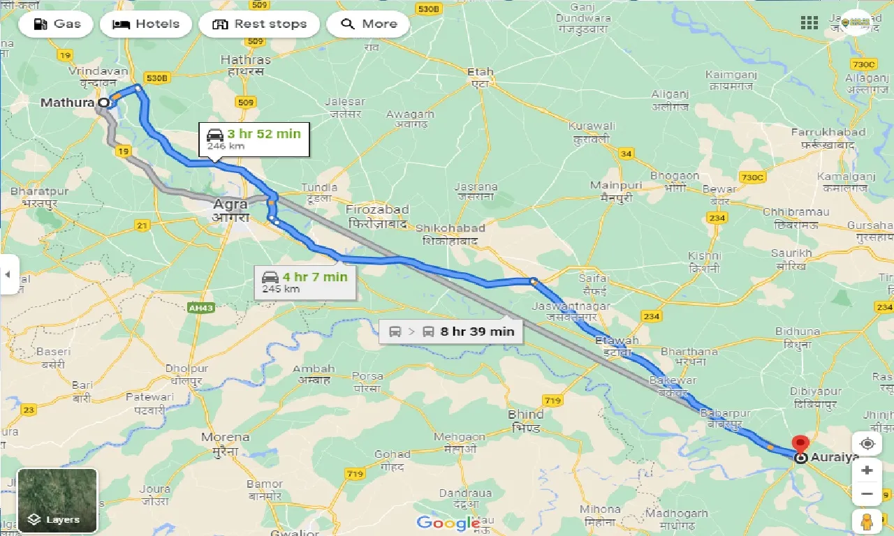 mathura-to-auraiya-one-way