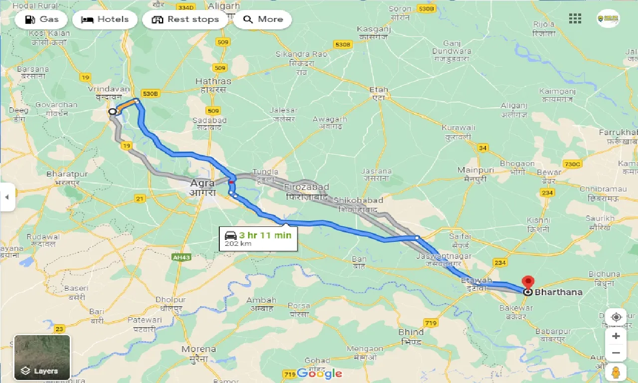 mathura-to-bharthana-one-way